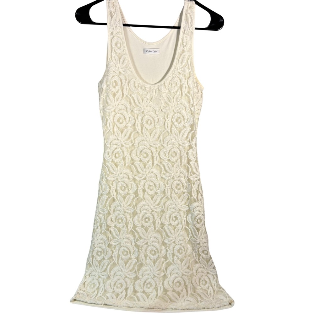 Calvin Klein Floral Lace Tank Dress Medium White Sleeveless eurosummer boho